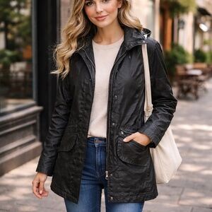 Cotton Ginny Black Linen Cotton Waxed Utility Field Jacket Vintage Small